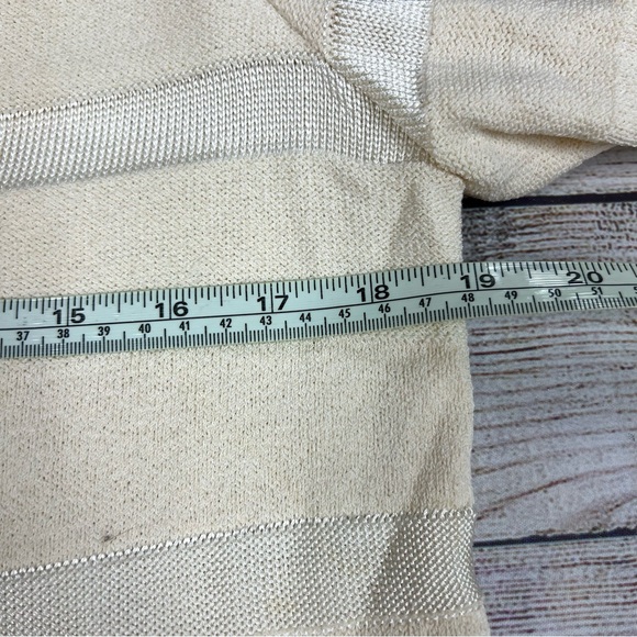 St. John Sport White Cream Striped Cardigan Wool Sweater Size L FLAWS - Picture 15 of 16